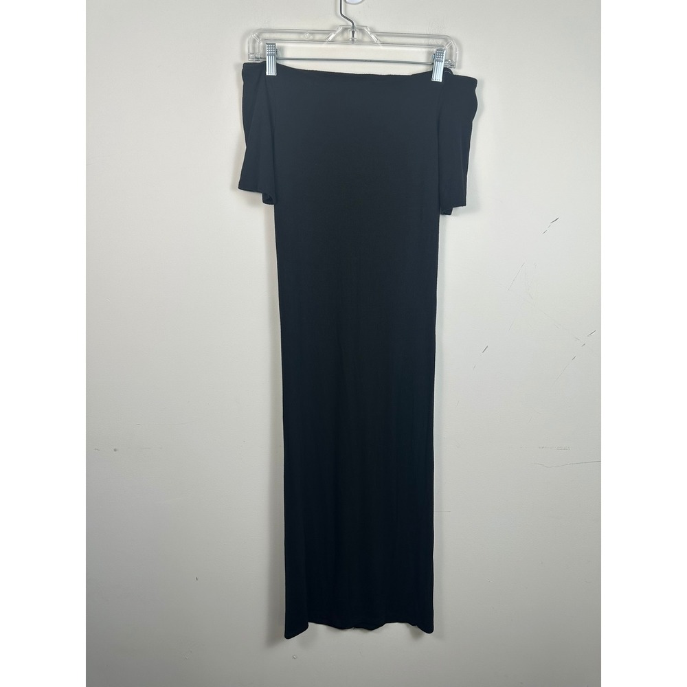 Enza‎ Costa Maxi Dress Women Large Black Excellent Silk Rib Off Shoulder SRS5403